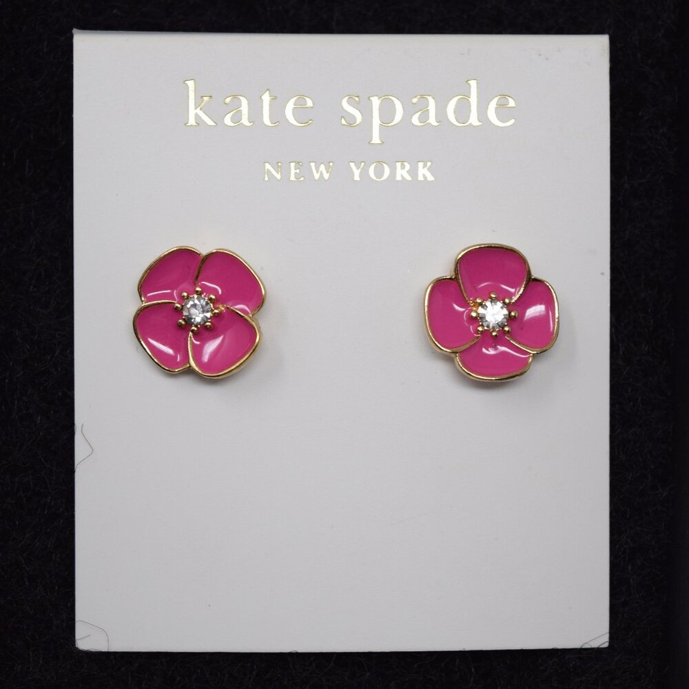 Kate Spade Flower Stud Earrings New Gold Rhinestone Plumeria Preppy Feminine